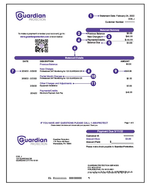 Guardian Protection Billing Statement