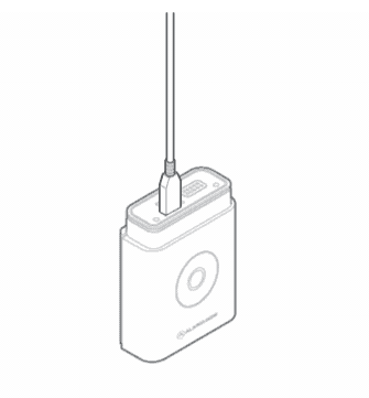 Instructional drawing showing where to plug in a wireless USB cord to a wireless video doorbell.