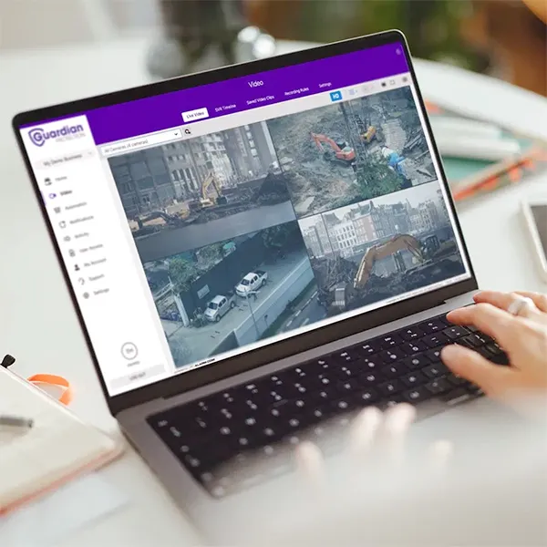 Construction security security camera surveillance being viewed from a laptop