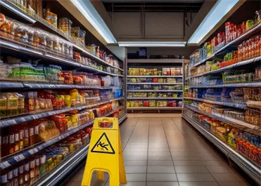 Wet floor sign in a grocery store aisle