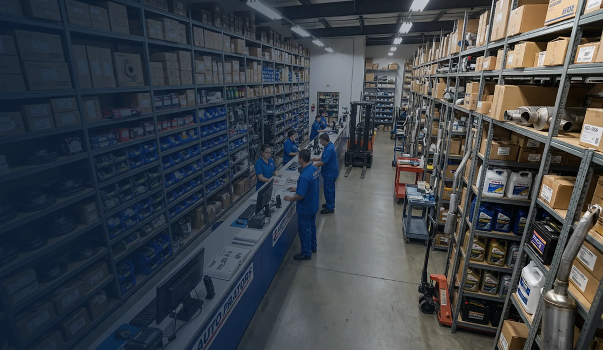 Dealership service technician working on a vehicle in a service bay.