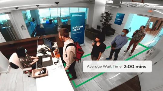 A Guardian Protection business security camera using the queue monitoring feature