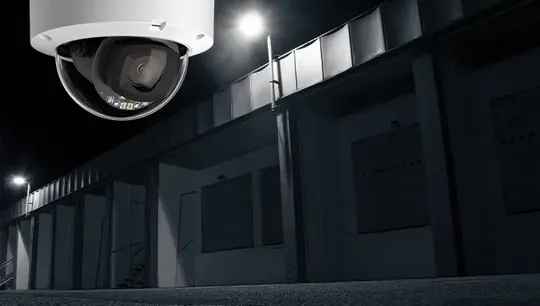 Security camera with commercial building background