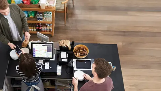 Business checkout space viewed from a Guardian Protection business security camera