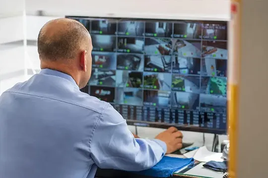 Man looking at his Guardian Protection business security camera live feeds