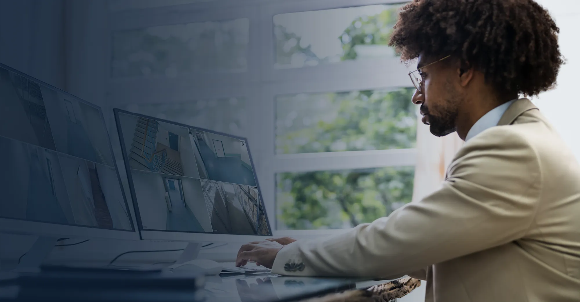 School security officer monitoring a campus entrance.