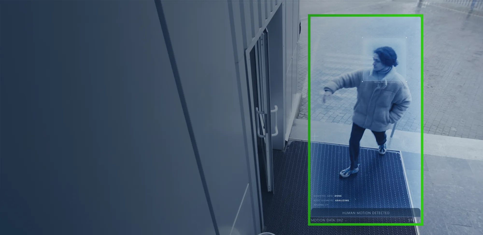 AI detecting a person approaching a building in a video feed.