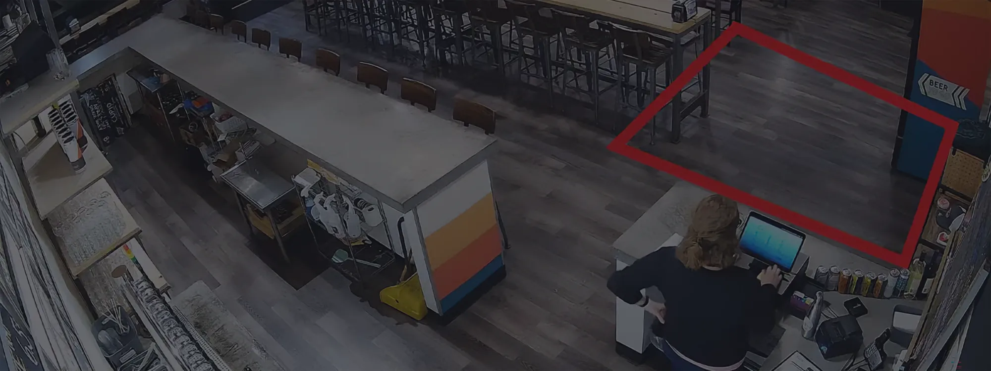 View from Guardian Protection video analytics showing employee at restaurant register with no line