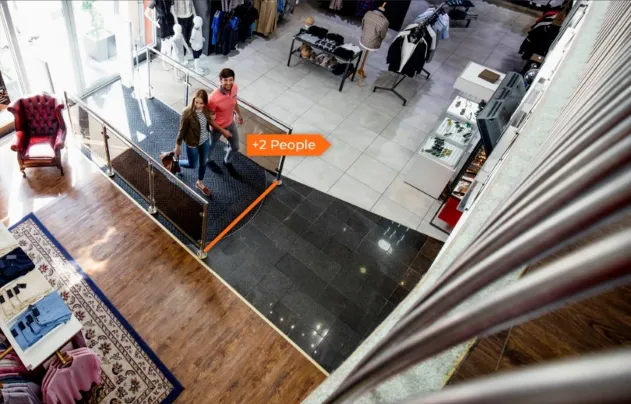 AI enhanced security video feed showing a label reading 2 people