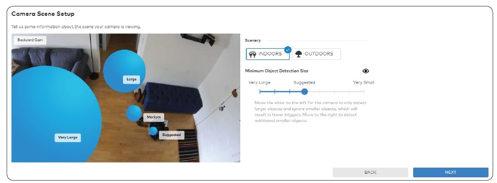 Graphic demonstrating how to set up a Camera Scene with a video security system.