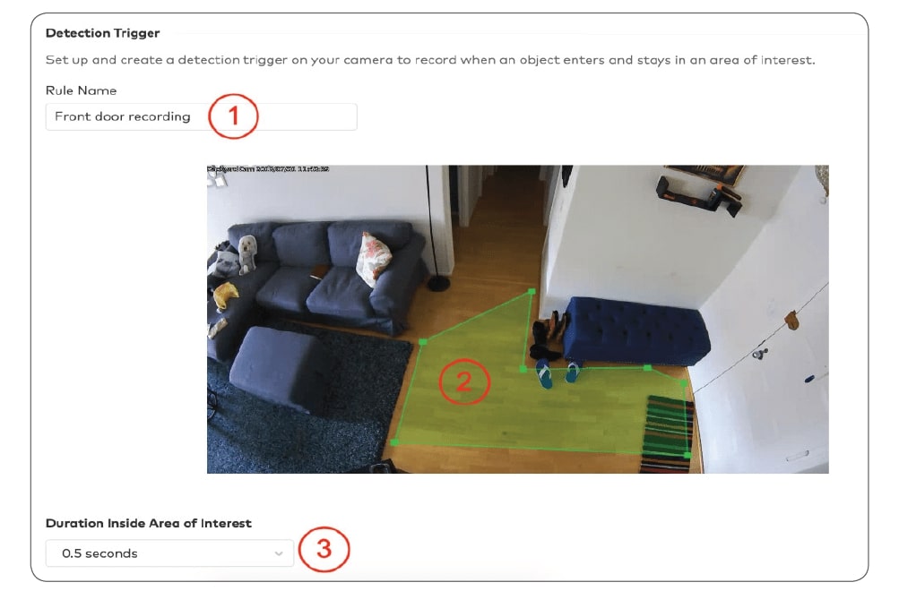 Graphic demonstrating how to set up a Detection Trigger for a video security system. 