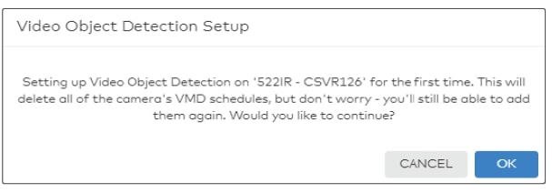 Alert for setting up Video Object Detection in video security. 