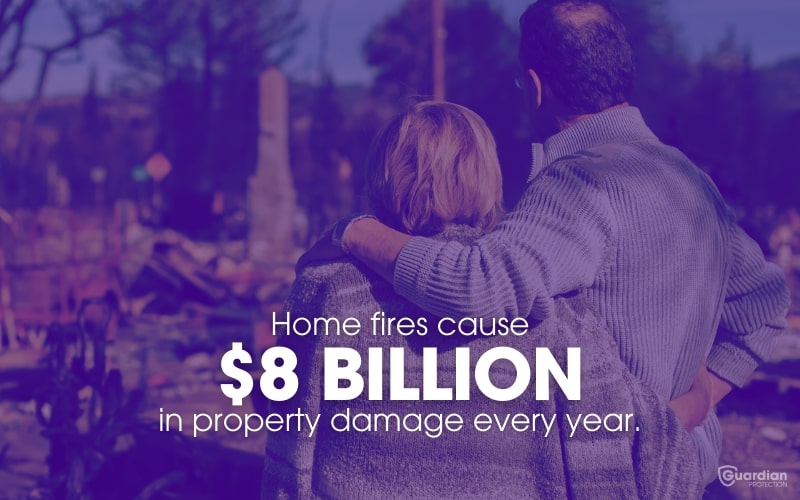 Guardian Protection infographic that reads "Home fires cause $8 billion in property damage every year."