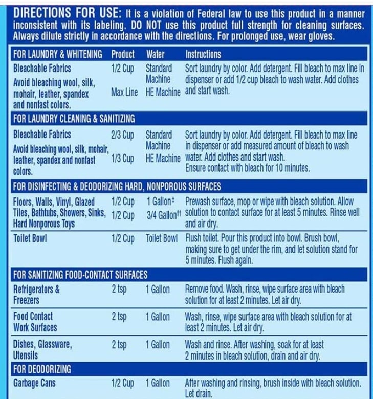 Cleaning product instructions label