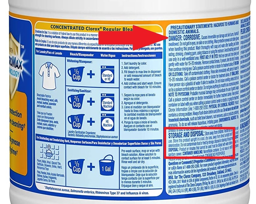 Clorox bottle warning label