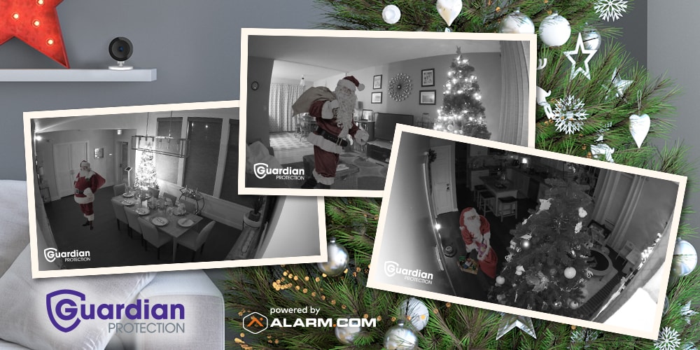 Three photographs of Santa inside the home from Guardian's Santa Security app feature