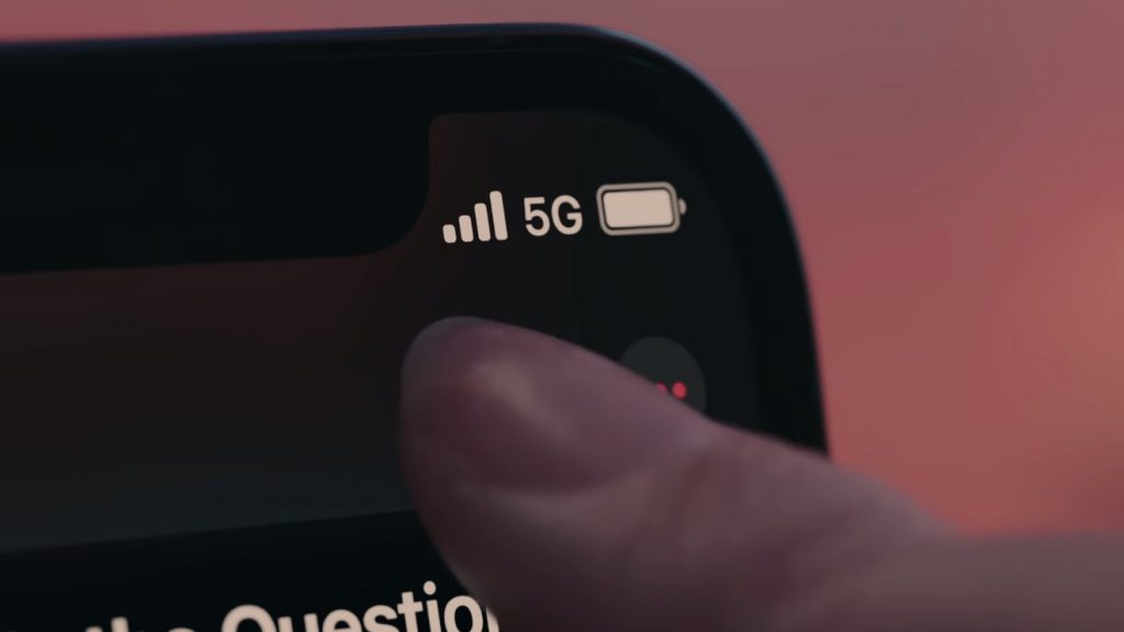 Close up of smart phone showing 5G signal