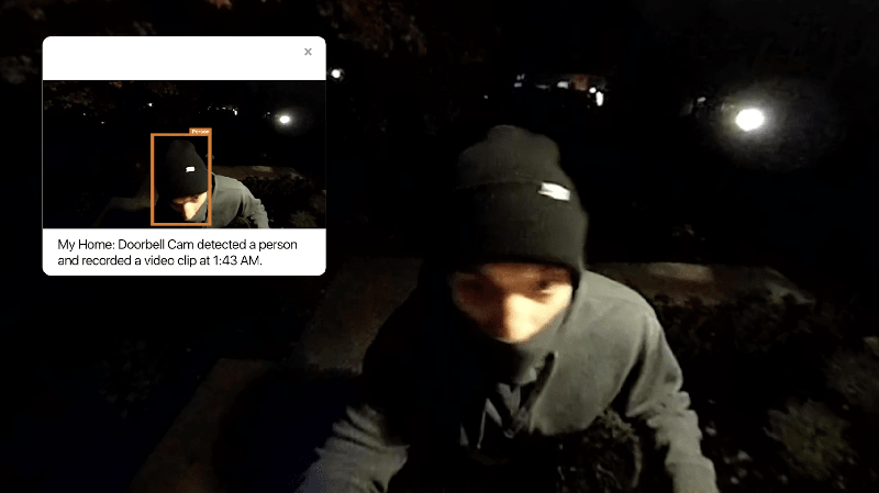 View of intruder from Video Doorbell Pro with notification from Guardian app.