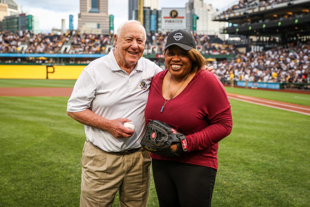 Bill Mazerowski with Guardian Protection Employee at Pittsburgh Pirates game