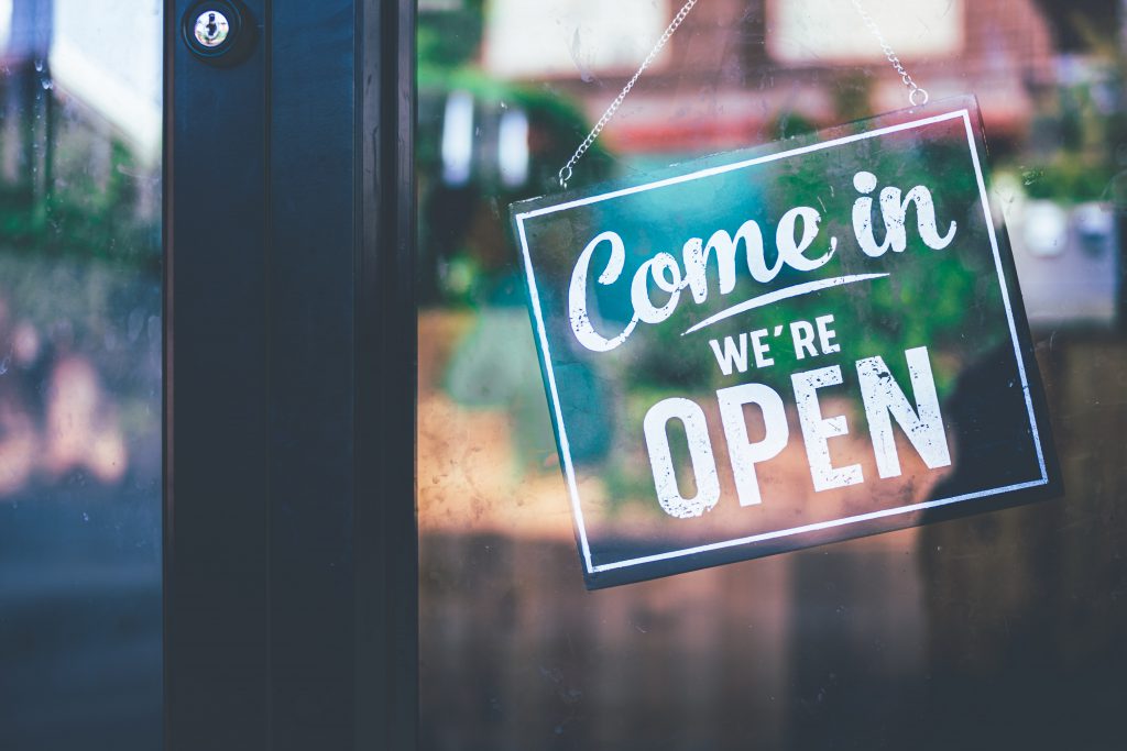 Come on in, We're open restaurant sign