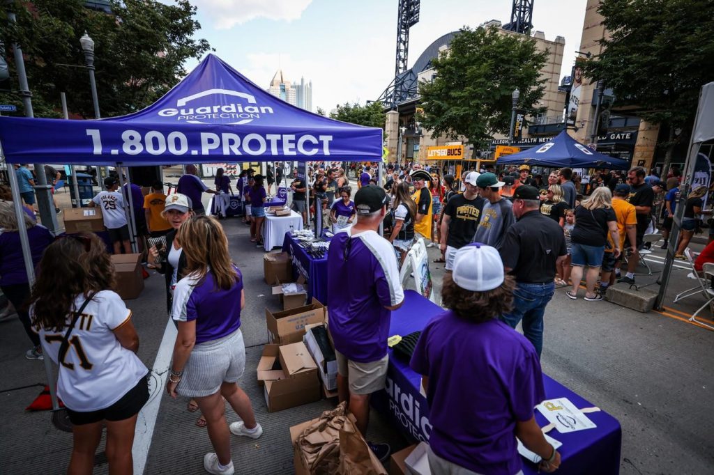 Guardian Protection tent set up outside of PNC Park to provide giveaways to local police and firefighters.