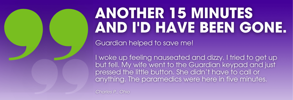 Graphic of Guardian Protection customer testimonial for Monitored Security