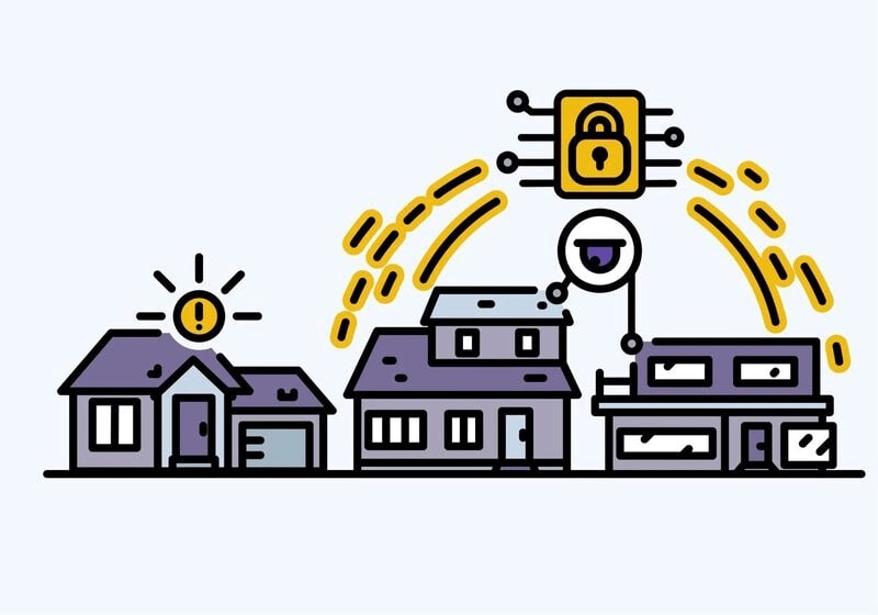A graphic depicts how home security systems work to protect Guardian Protection customers.
