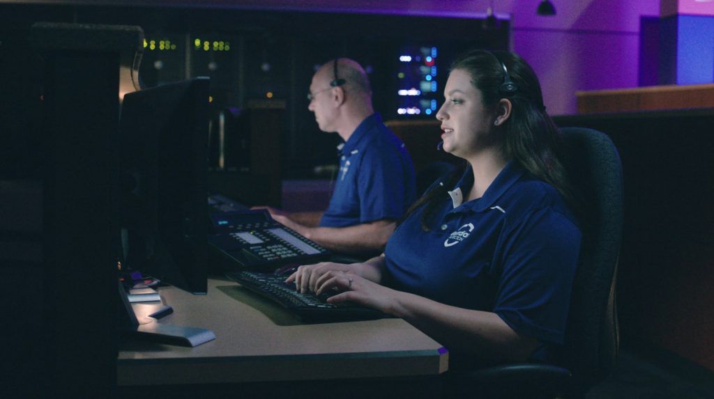 Guardian Protection employee answering calls at Monitoring Center