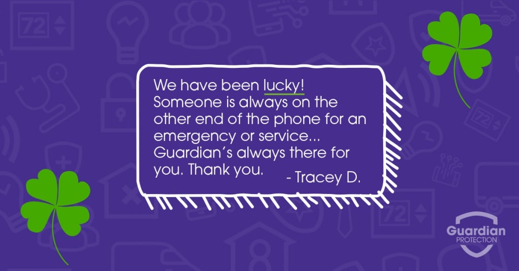 This graphic shows a testimonial about Guardian Protection from Tracey D., who said that Guardian is reliable.