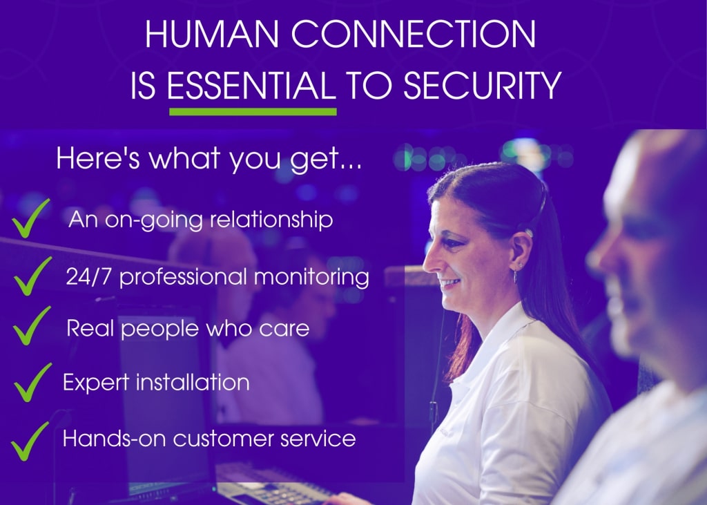 Infographic outlines how essential human connection is to home security and lists reasons why.