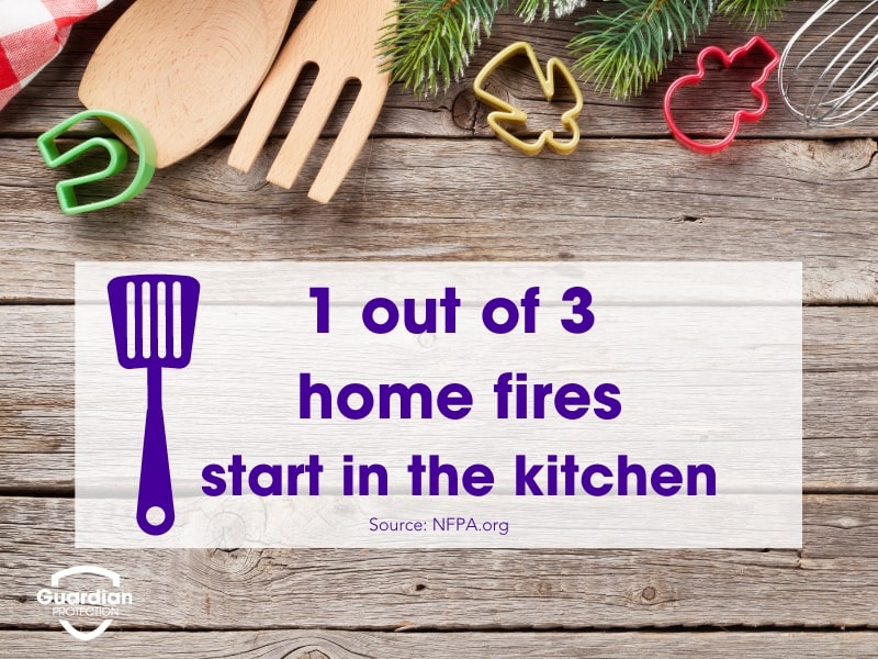 Infographic that reads, "1 out of 3 home fires start in the kitchen."