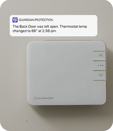 Smart thermostat with text notification from Guardian app