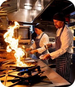 Restaurant cooking with fire