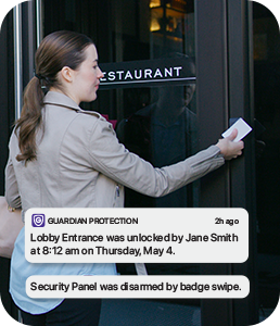 Employee entering restaurant using Guardian Protection's access control