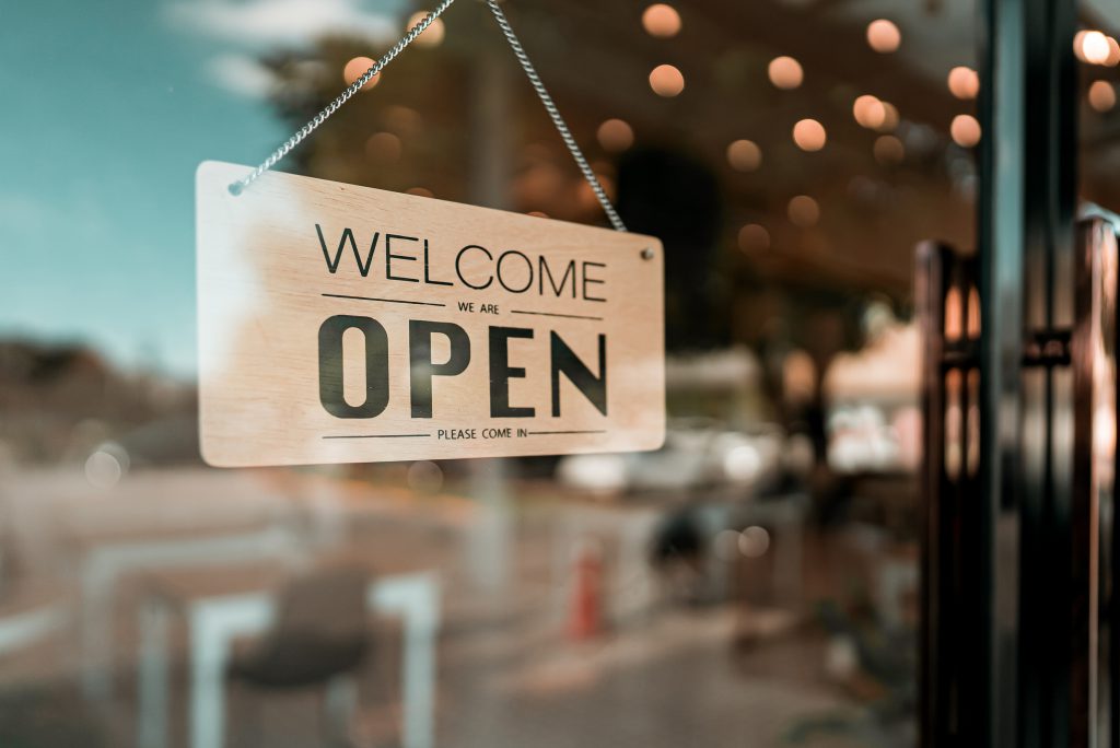 Open sign on a small business