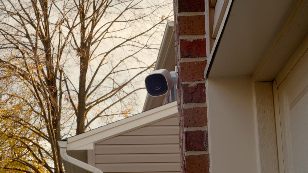 Guardian Protection outdoor camera mounted on the side of  home