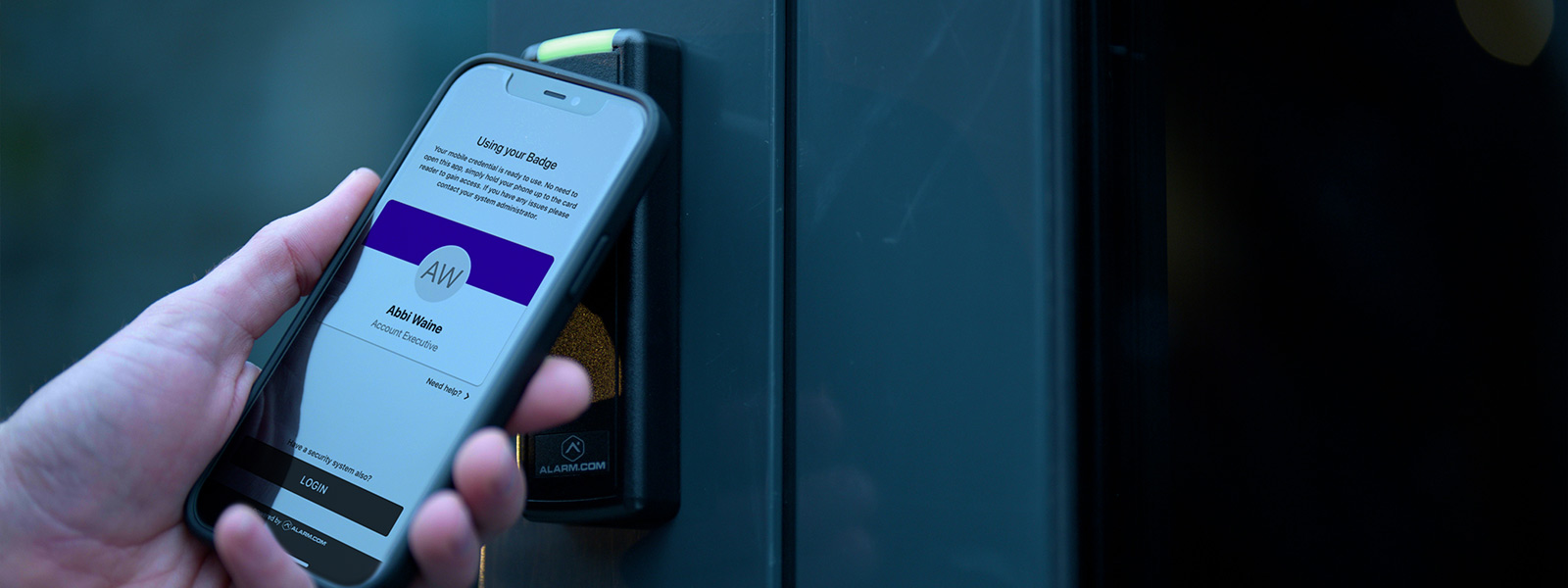 Person using Guardian Protection's access control to get into a building