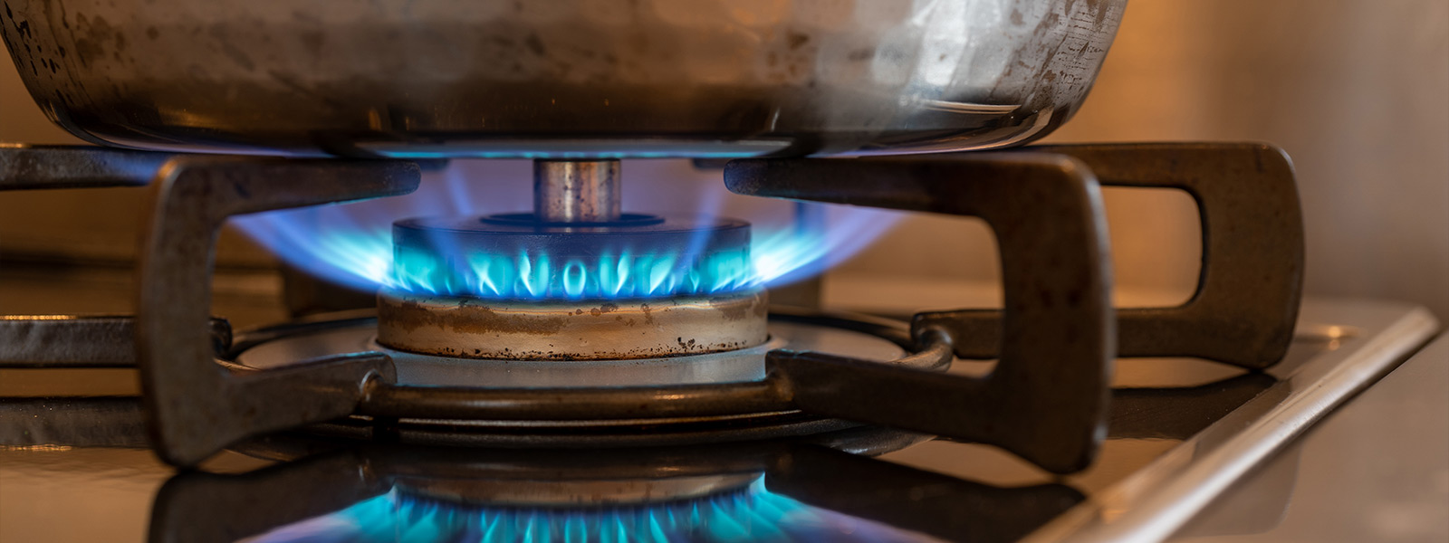 A gas fire on stove