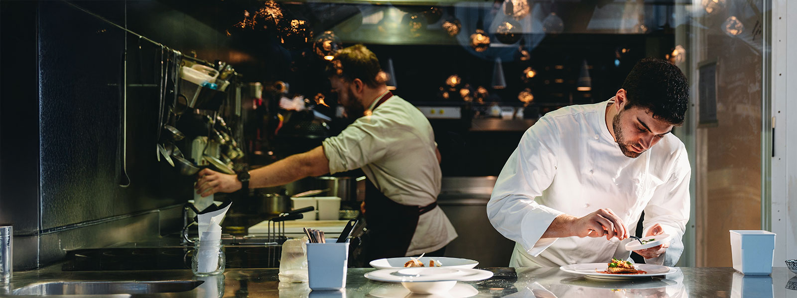 Restaurant employee preparing food